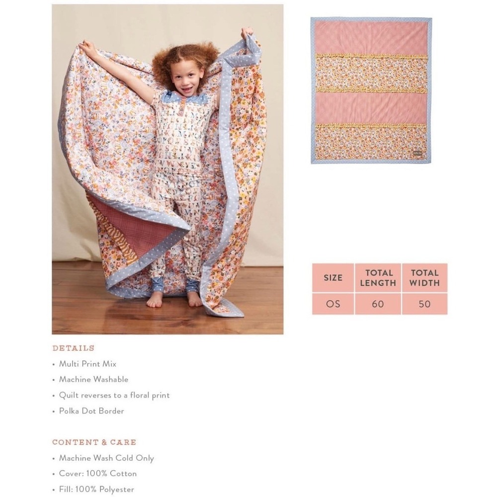 Matilda Jane Botanical Floral Quilt Throw Blanket‎ Reversible Size 60x50 New